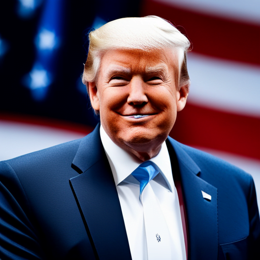 Donald Trump smiling looking at American flag